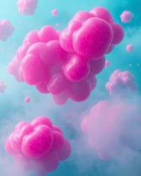 Immerse yourself in a world of rich, deep teal hues where thick fog obscures the surroundings, allowing vibrant, fluid jelly 
