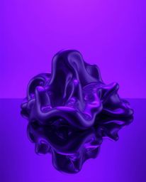 Explore stunning 3D sculptural fluid shapes crafted from mercury, illuminated with vivid purples under high contrast studio l