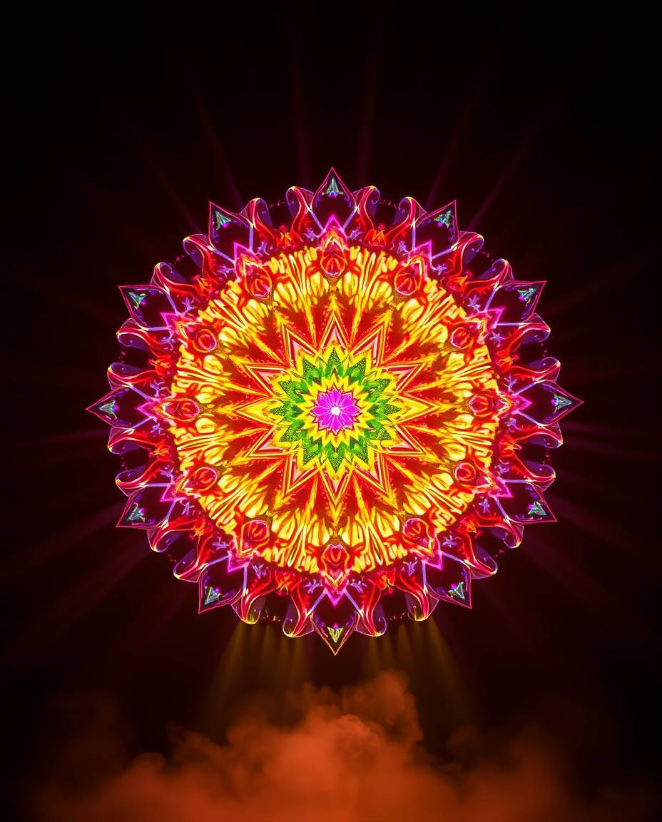 Explore a realm of ethereal beauty with geometric floral mandalas bathed in volumetric lighting. This collection features vib