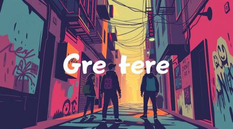 This logo design concept evokes a soft, dreamy atmosphere while depicting a grungy city alley scene with rebellious teens.  T