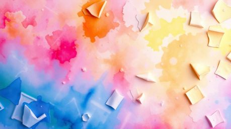 A captivating watercolor painting showcases an epic scene rendered in bright, vibrant colors.  The artwork features an irides