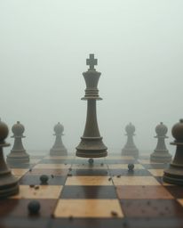 A captivating image depicts a chessboard frozen in time, with pieces suspended mid-air in a state of dramatic destruction.  T