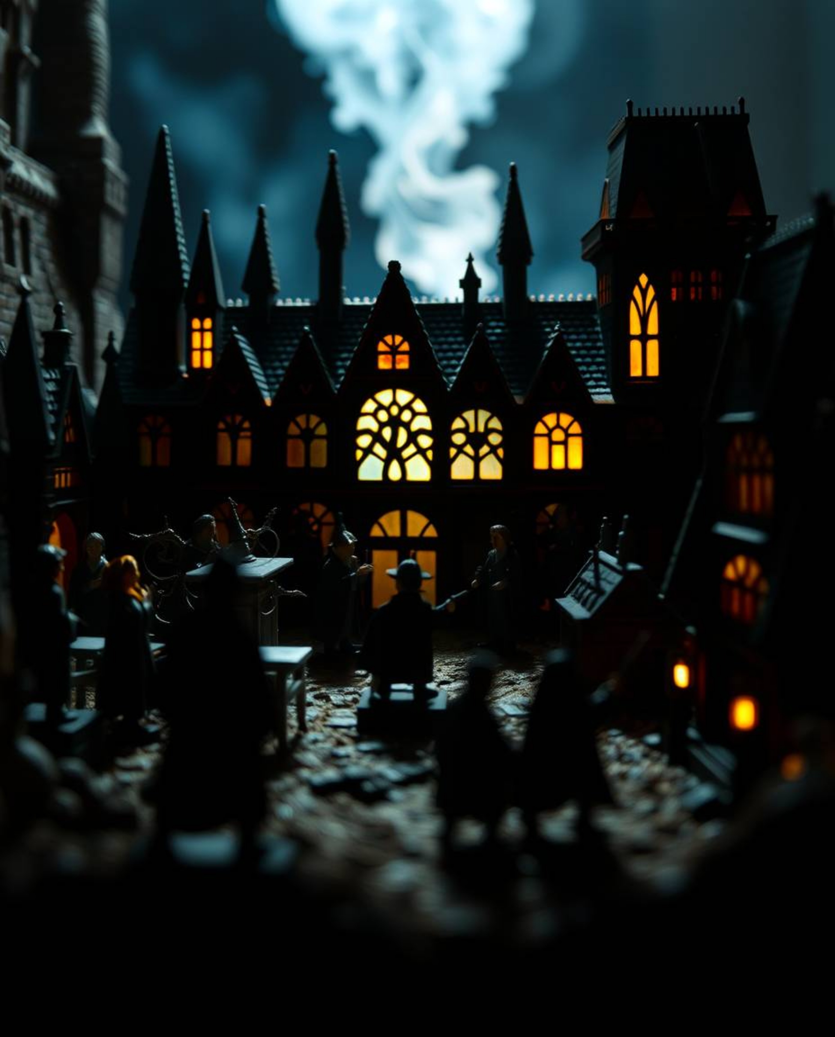 Discover an enchanting world in this extreme macro photograph.  A miniature magical school, brimming with young wizards, is d