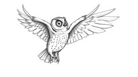 A heartwarming hand-drawn sketch in the style of Pixar depicts a blind owl, rendered with textured pencil strokes and rough l
