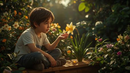 A highly detailed, high-resolution stock photo captures a bright-eyed, homeschooled prodigy, reminiscent of Pixar's whimsical