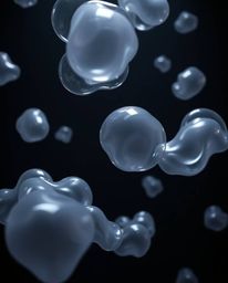 A mesmerizing 3D render showcasing translucent, fluid organic blobs gracefully floating in the vast expanse of space. The art