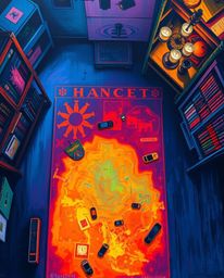This captivating artwork features iridescent colors and bold acrylic brushstrokes, presenting a top-down bird's eye view of a