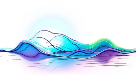 A captivating hand-drawn sketchnote showcases vibrant neon gradient textures flowing dynamically across a liquid surface.  Si