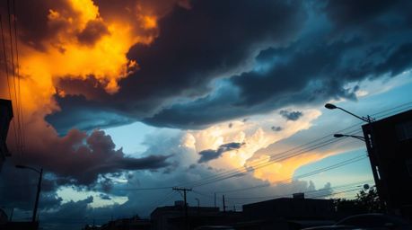 Explore candid street photography featuring the captivating interplay of thunderstorm clouds illuminated by the vibrant hues 