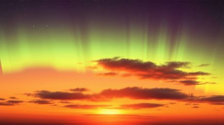 Experience the mesmerizing beauty of a sunset sky transformed by the ethereal dance of the Northern Lights. This image showca