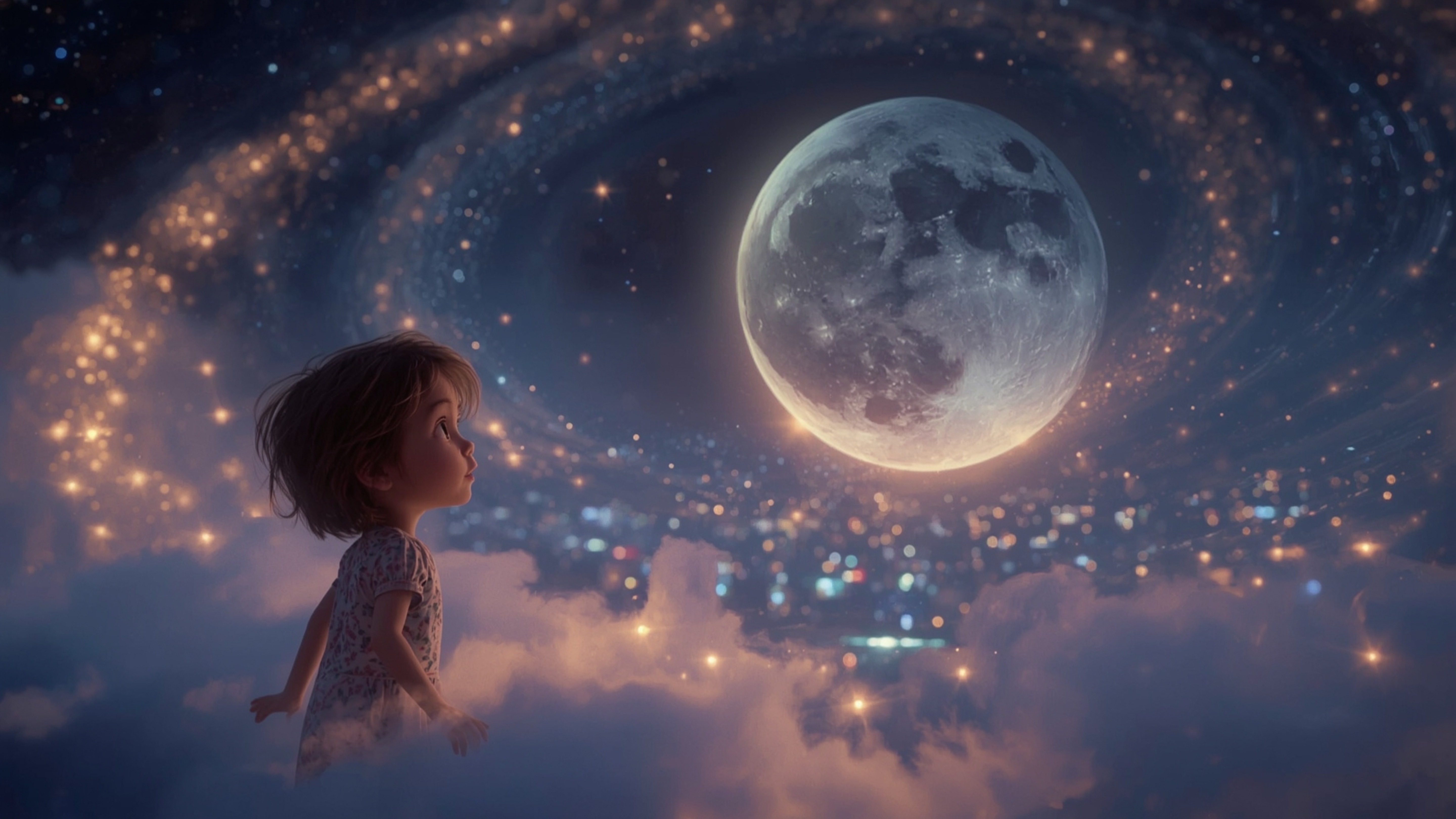 Step into a dreamy, cinematic world with this whimsical, Pixar-inspired photograph. A curious, wide-eyed child stands on a wi