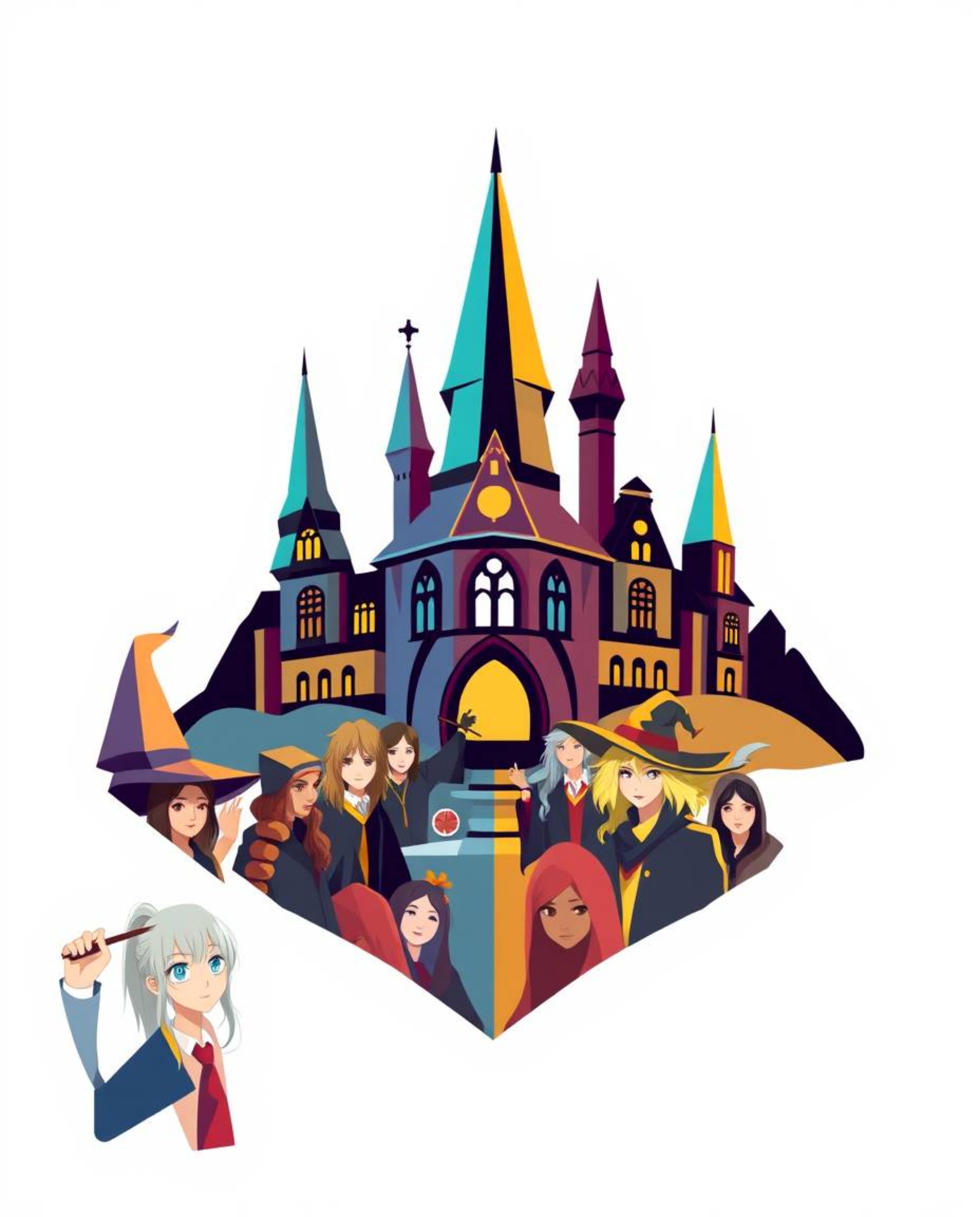 This geometric logo design captures the essence of a magical school teeming with young wizards. Featuring an extreme macro cl