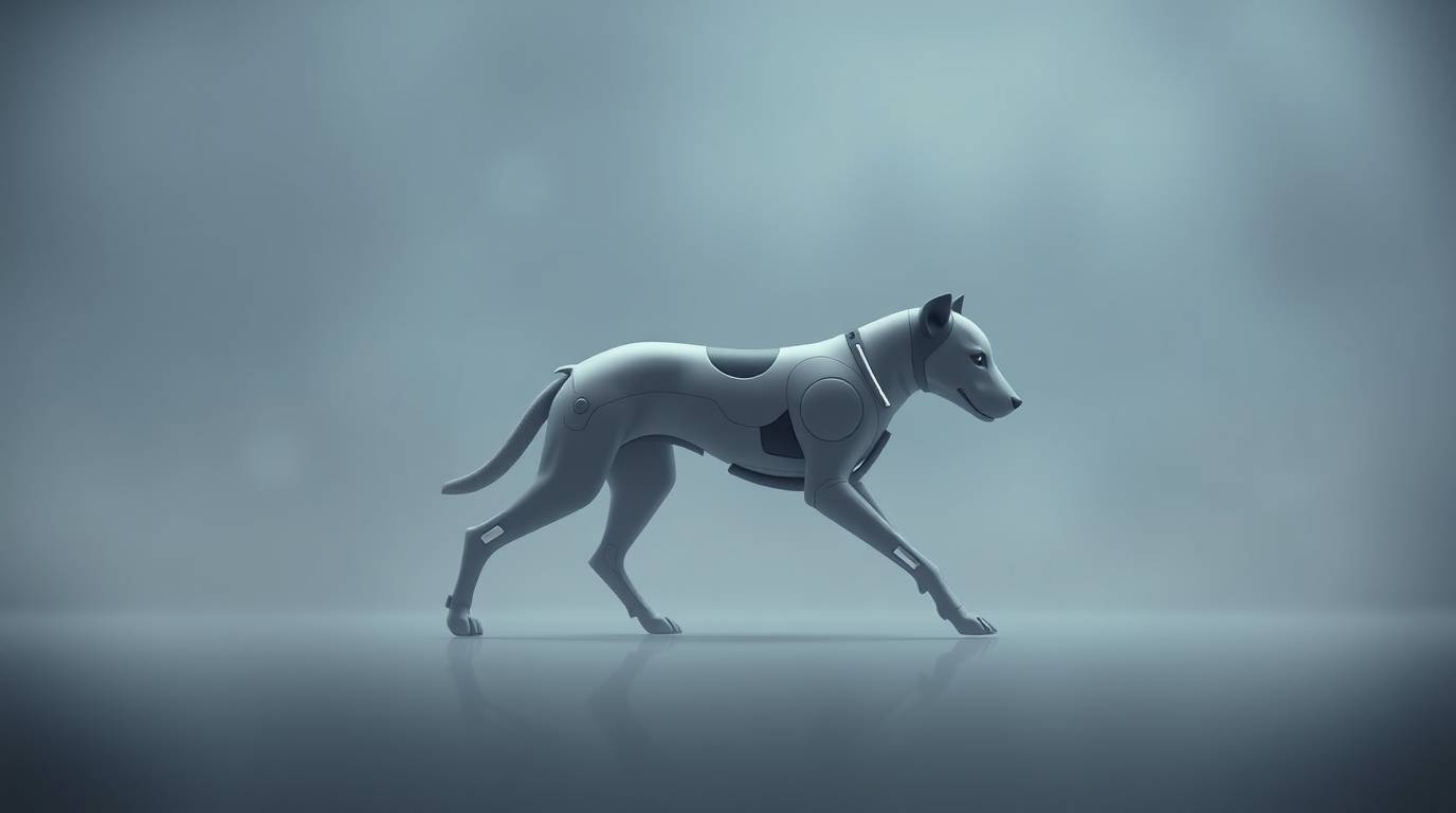 A captivating image of a futuristic dog autonomously traversing the cosmos.  Rendered in a modern flat design with a blurred 