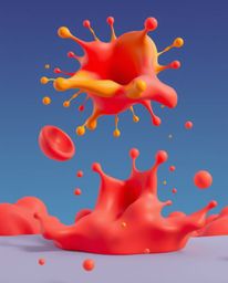 Explore vibrant and surreal digital art featuring abstract 3D colorful splash shapes floating in space. This warm, modern fla