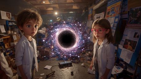 A dramatically lit, cinematic photograph, inspired by the vibrant style of Pixar animation, captures two young teenage scient