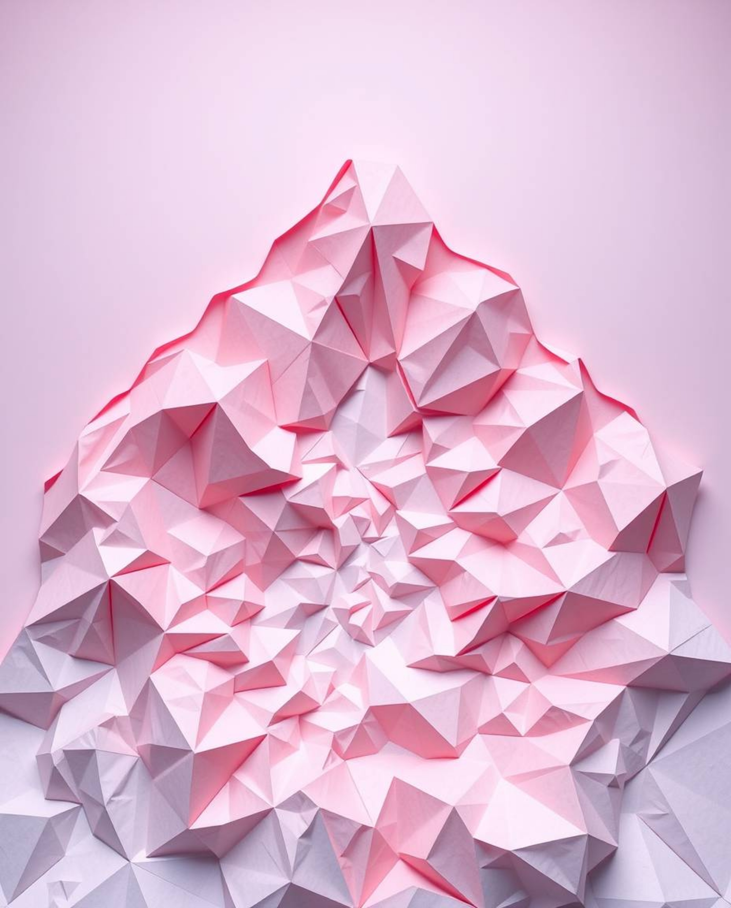 Experience a soothing digital landscape rendered in intricate origami style.  Soft pastel colors and a top-down perspective c