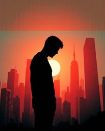 A captivating image showcasing a silhouetted figure set against a vibrant, glitchy digital landscape.  The scene features dis