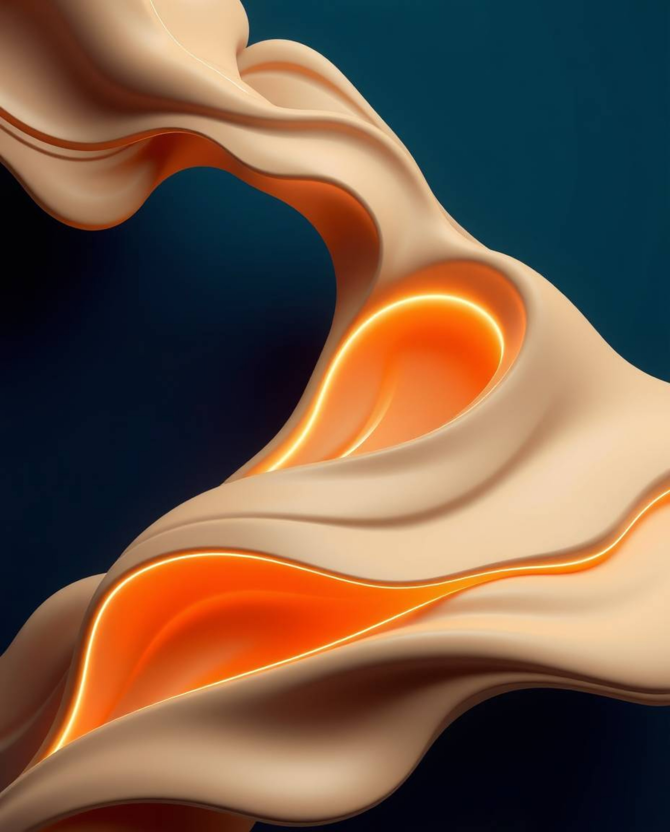 Experience a mesmerizing visual journey with futuristic 3D fluid shapes illuminated by glowing edges against a captivating de