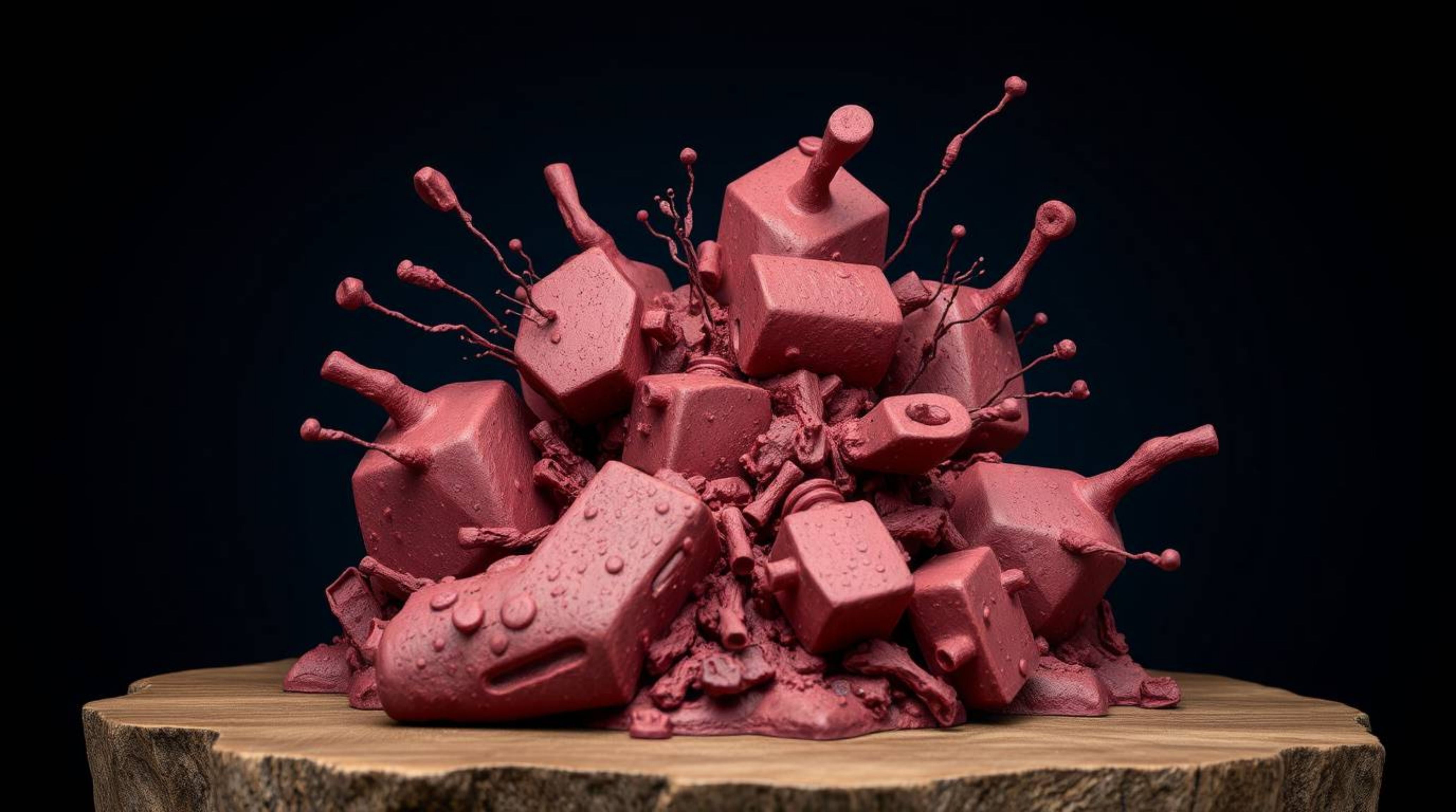 Explore this rich burgundy and deep blue sculptural clay art piece, a sophisticated and elegant take on the classic exploding