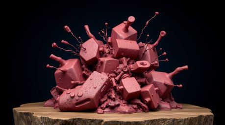 Explore this rich burgundy and deep blue sculptural clay art piece, a sophisticated and elegant take on the classic exploding