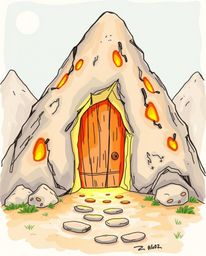 This hand-drawn color sketchnote illustration features an adorable and charming ancient doorway glowing with simplistic runes