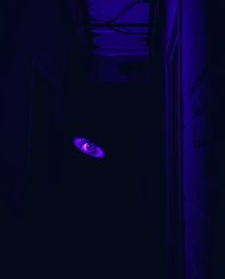 Enter a chilling scene bathed in deep ultraviolet hues, where an eerie and creepy atmosphere pervades a shadowy night alley. 