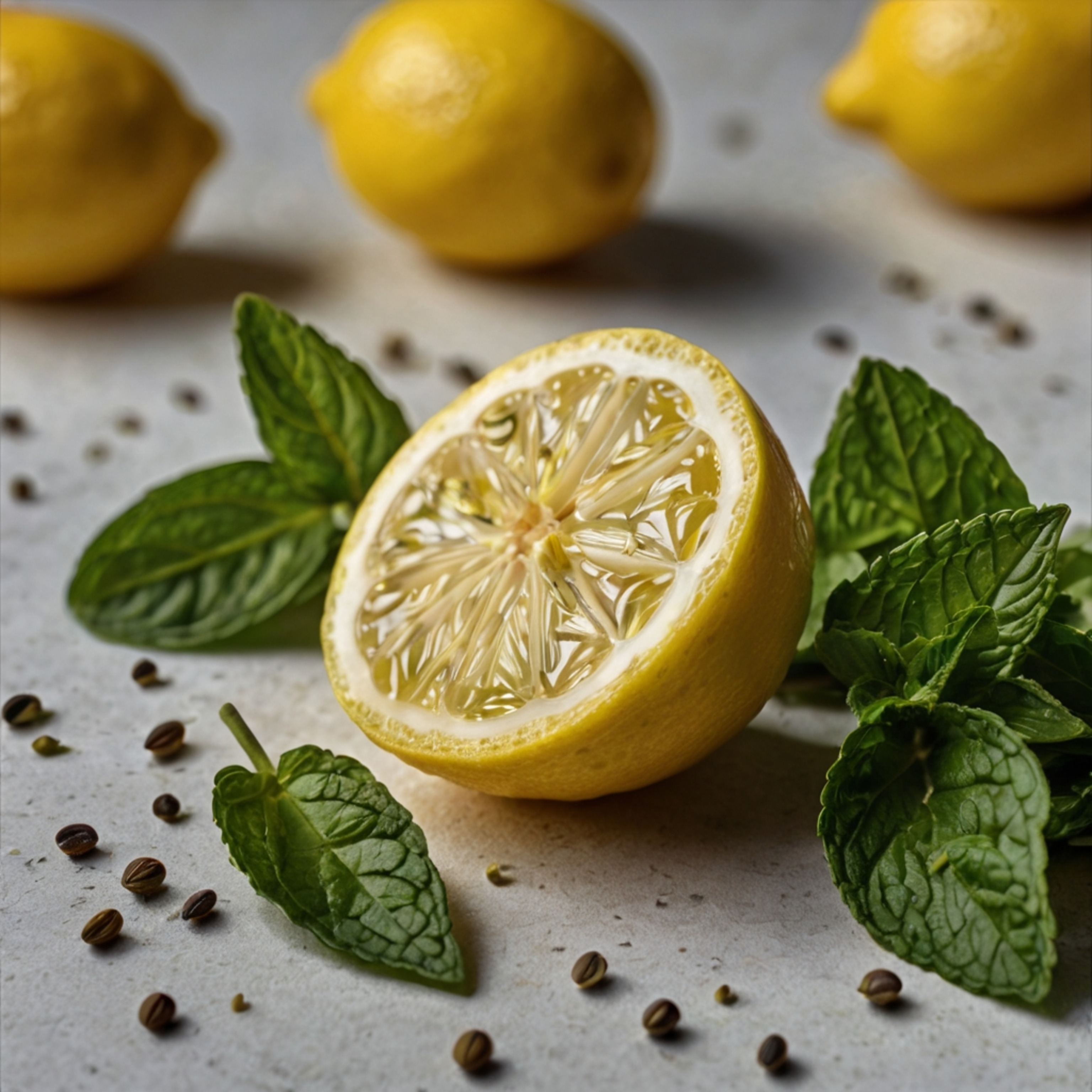 A vibrant close-up photograph showcases the beauty of a freshly sliced lemon, its juicy segments and visible seeds highlighte
