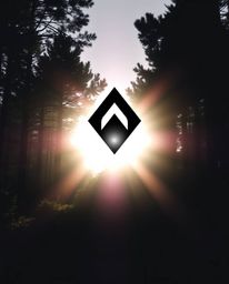 A captivating image showcasing a geometric logo design silhouetted against a stunning natural forest scene.  The clean lines 