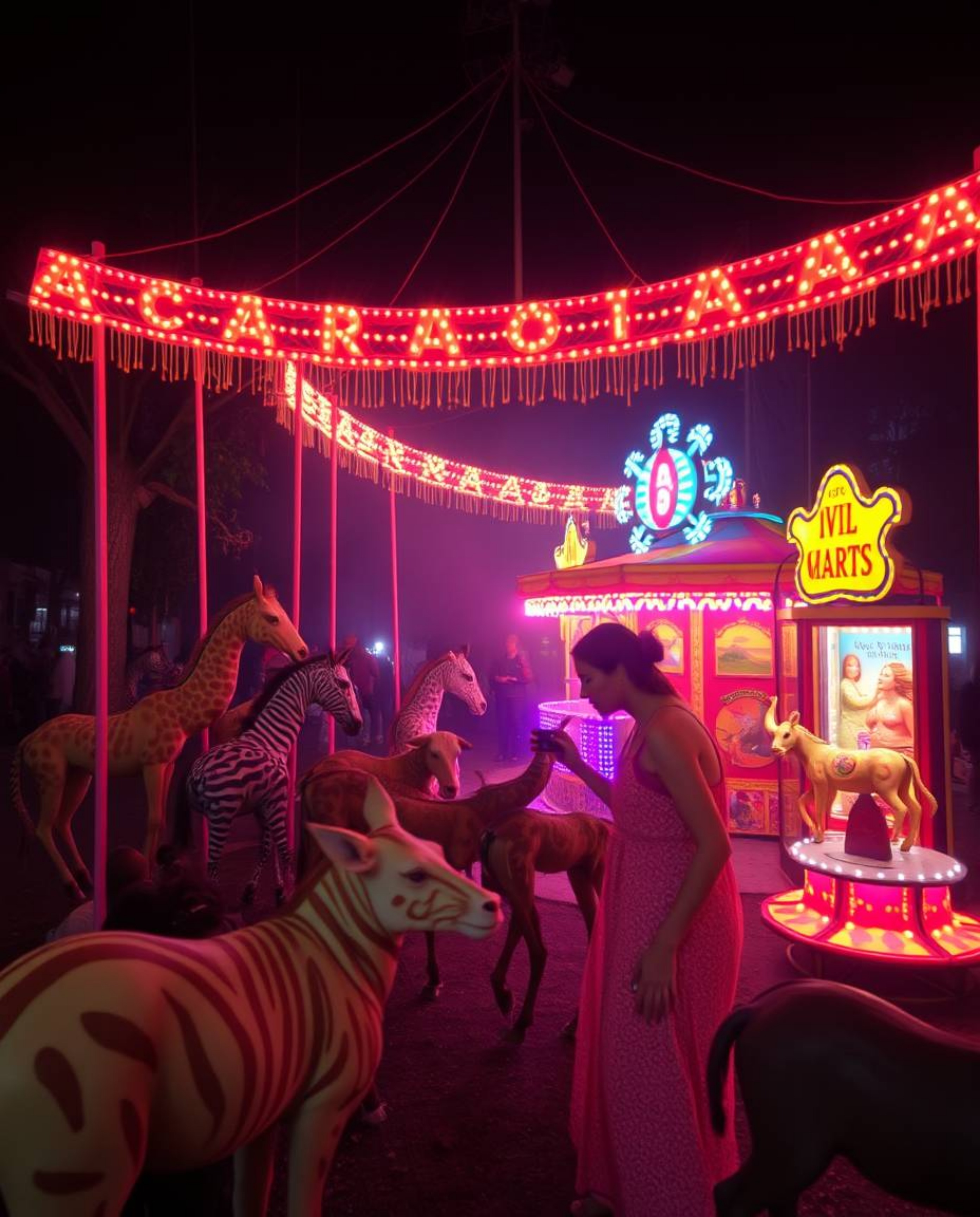 Explore a unique collection of fine art photography featuring an unusual carnival overtaken by wild animals. Immerse yourself