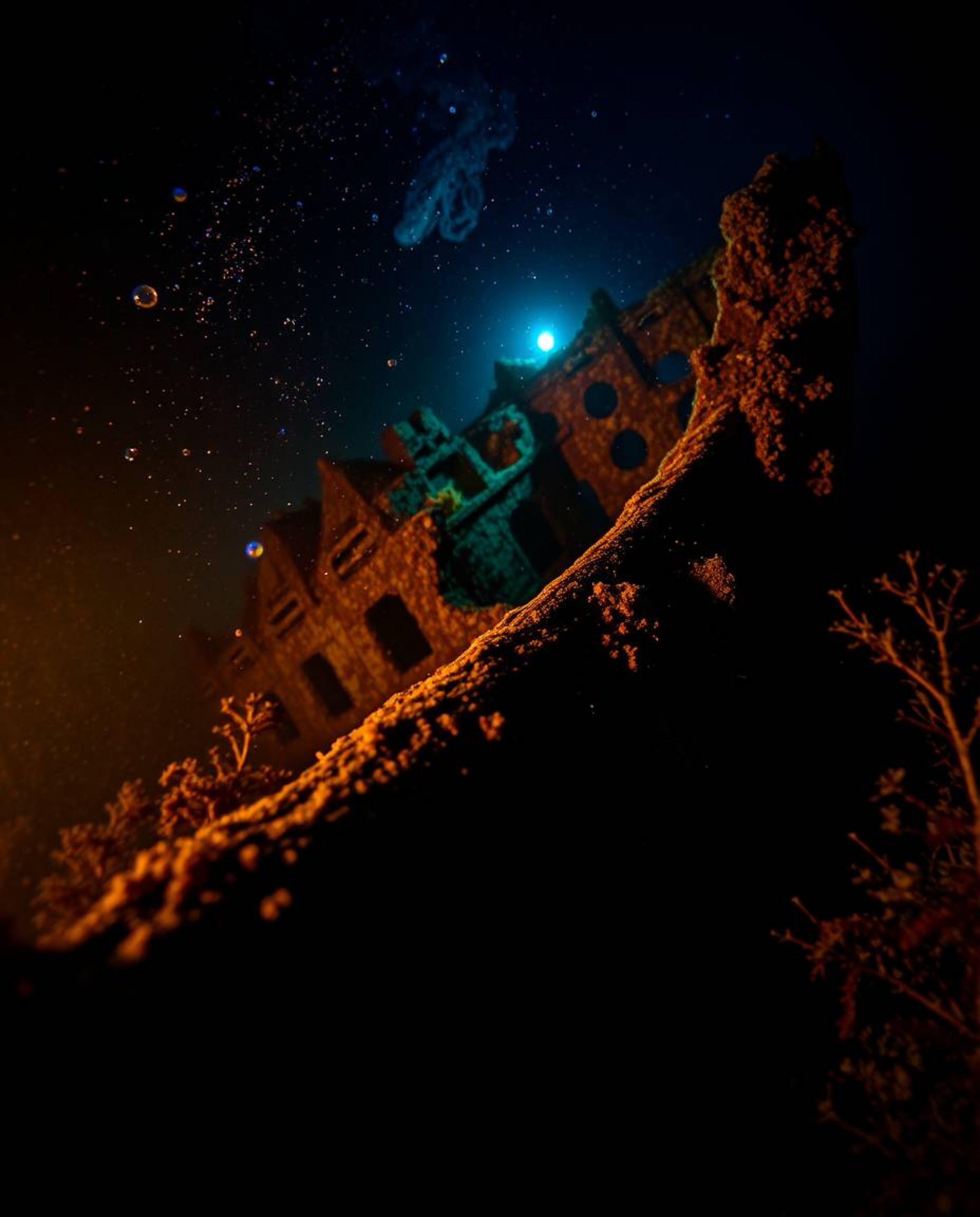 Explore the captivating world of underwater shipwrecks through extreme macro close-up photography. This image focuses on the 