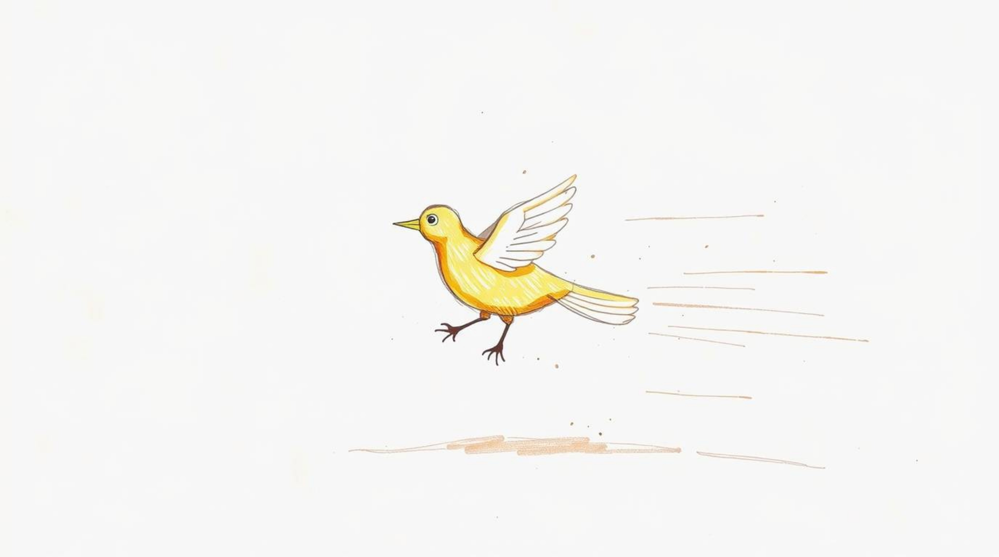 This collection features soft, dreamy, hand-drawn sketches of a bright, vibrant, fast-running bird zooming past traffic. The 