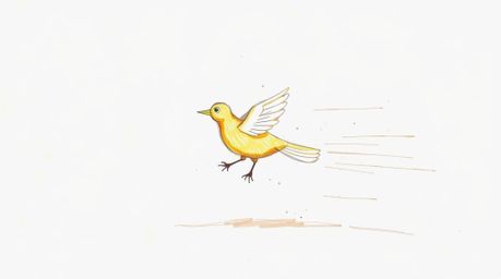 This collection features soft, dreamy, hand-drawn sketches of a bright, vibrant, fast-running bird zooming past traffic. The 