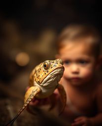 Discover a unique fine art photograph depicting an unusual friendship between a sea creature and a human child. This profess