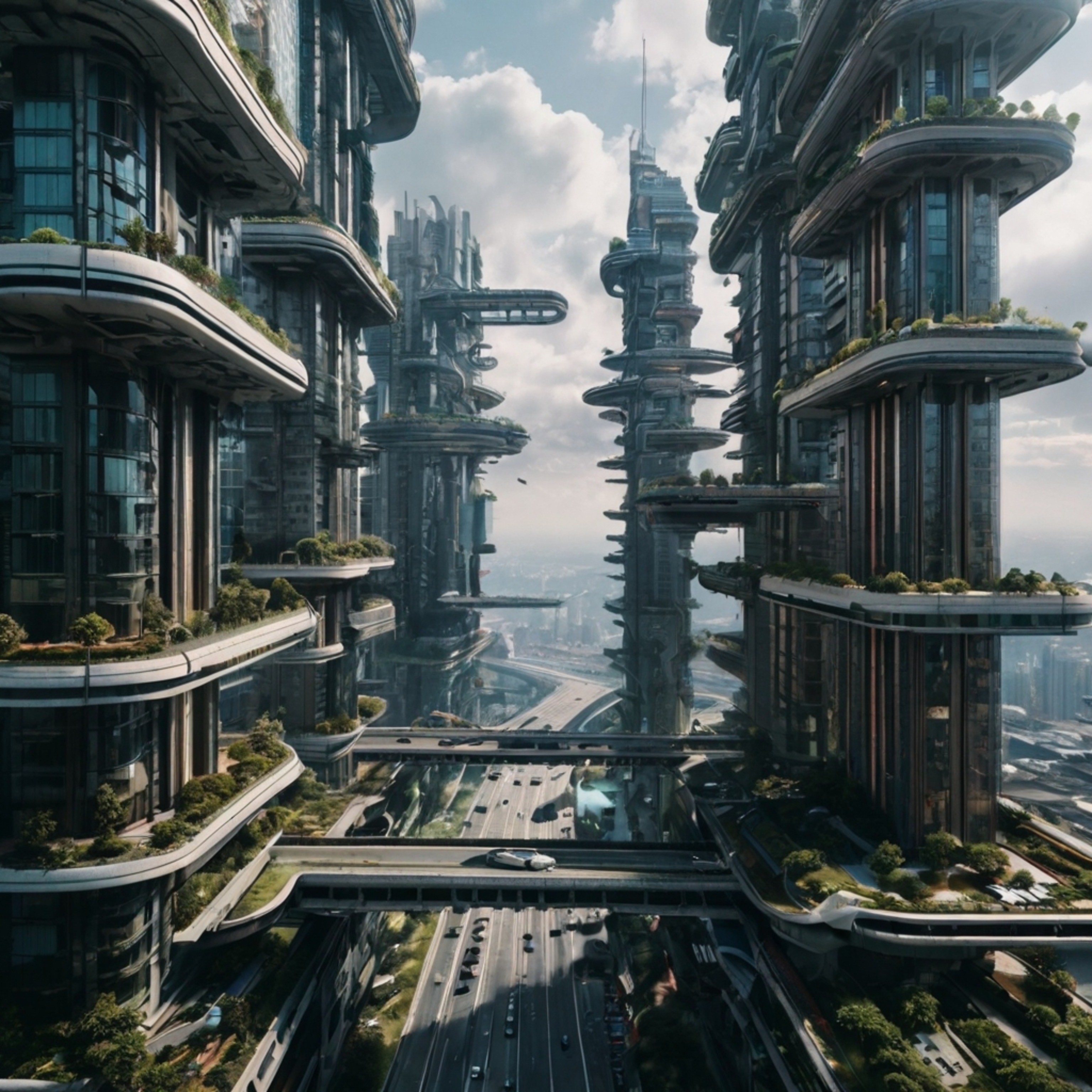 Imagine a breathtaking futuristic vertical city, a testament to human ingenuity and architectural ambition.  This urban marve