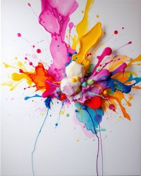 Explore our collection of dreamy, hazy abstract art featuring vibrant paint explosions on white canvases. Each piece is rende