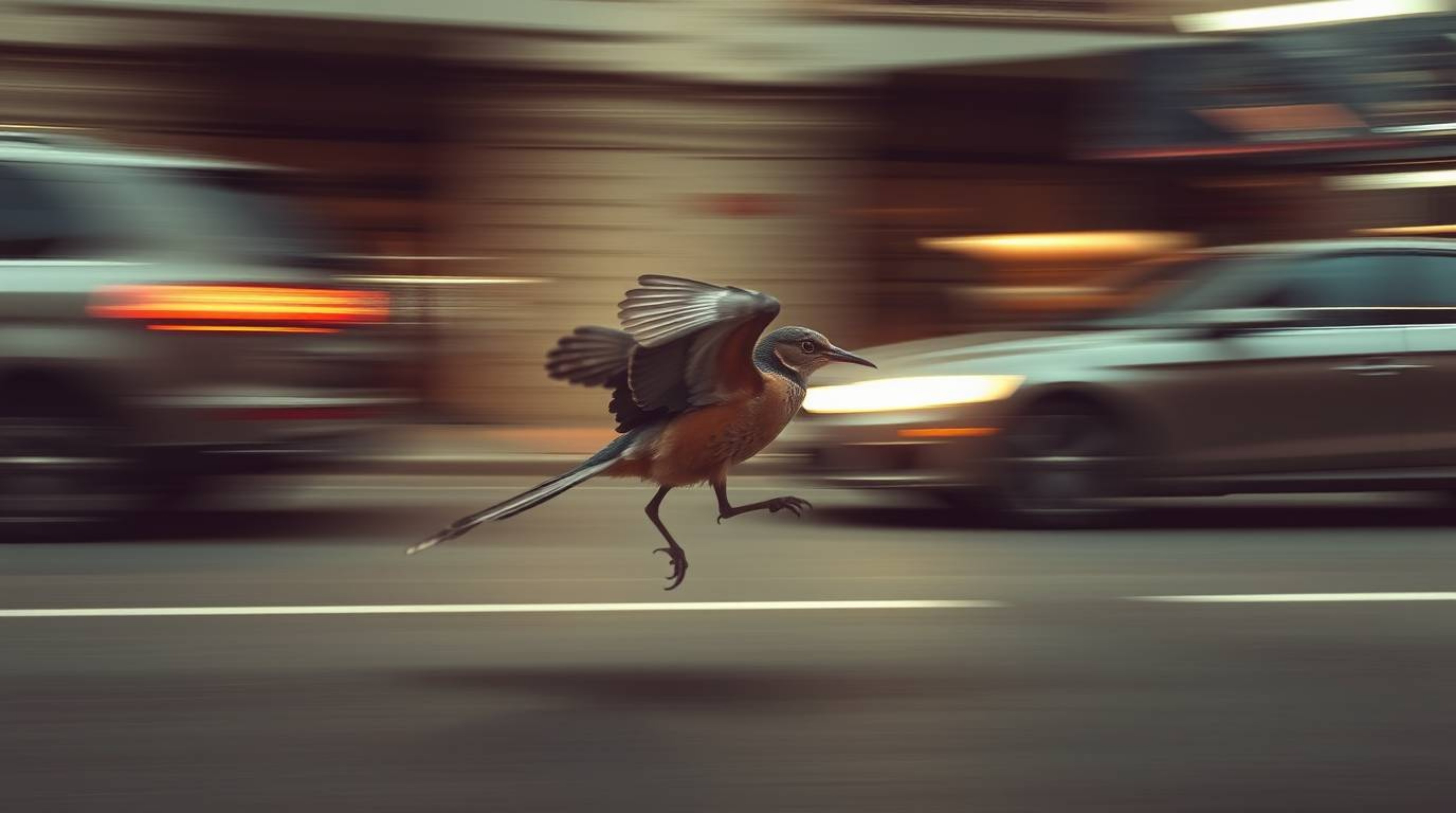 Explore the captivating interplay of strong, moody style and creative light art. Witness a fast-running bird, a symbol of gra
