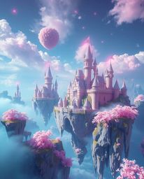 Discover a breathtaking surreal kingdom, rendered in vibrant infrared tones. Floating islands, majestic castles, and a mysti