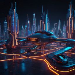 Explore a stunning 3D model of a futuristic cityscape, complete with sleek flying vehicles soaring between towering structure