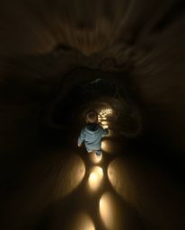 A mesmerizing long-exposure bird's-eye view captures the fleeting moment of a child's journey. Motion blur gracefully traces 