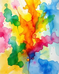A delicate watercolor painting showcases a mesmerizing blend of colorful splashes, heightened by intense dramatic lighting an