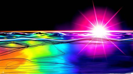 A vibrant hand-drawn sketchnote showcases bright lens flares and neon gradient textures flowing dynamically across a liquid s