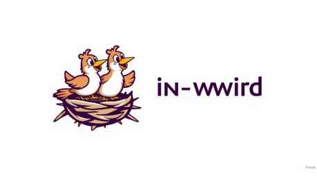 A dynamic logo showcases two cartoon birds constructing a nest, rendered in a classic animation style. The design incorporat