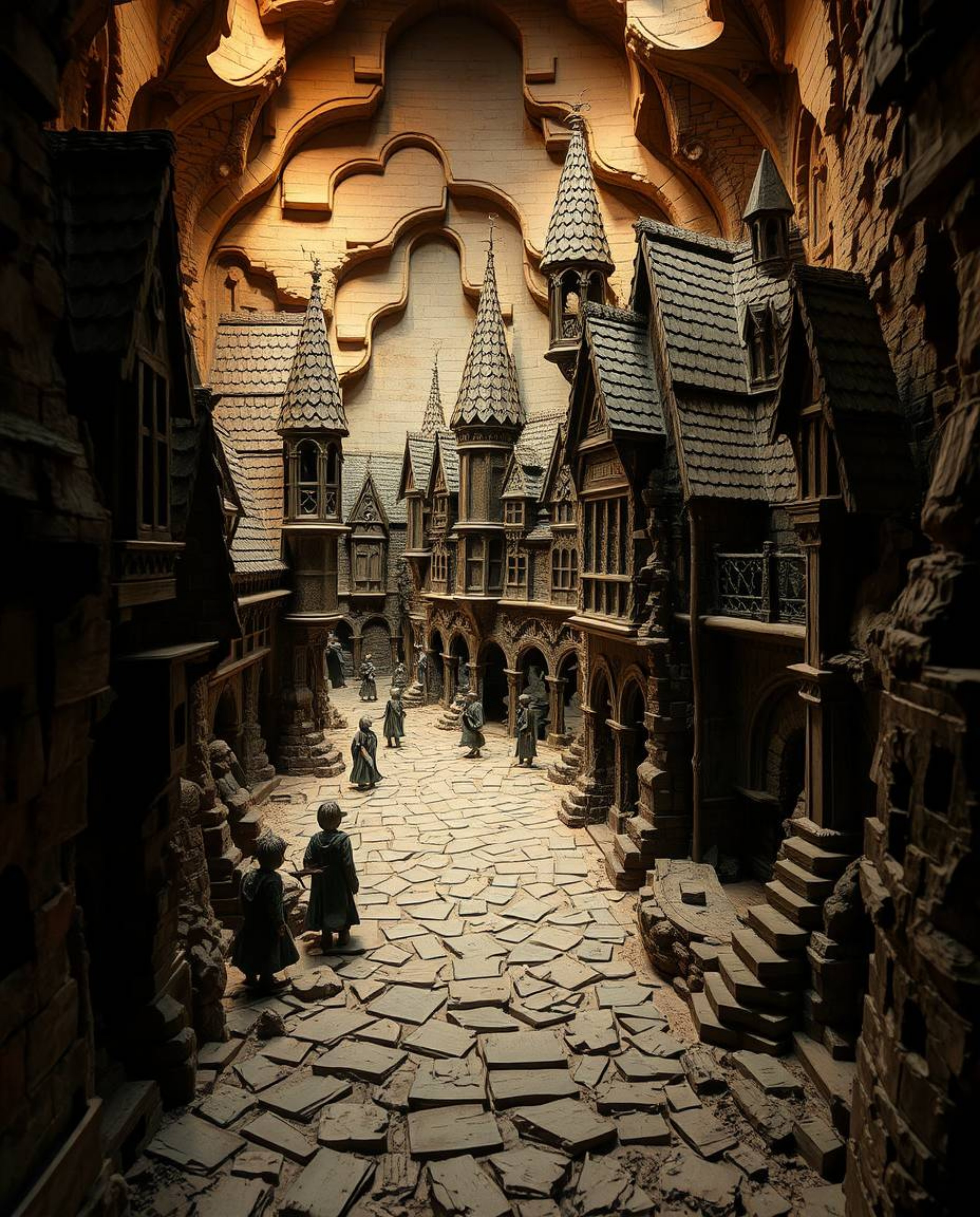Explore a magical school teeming with young wizards, brought to life through layered papier-mâché in a unique art style. The 