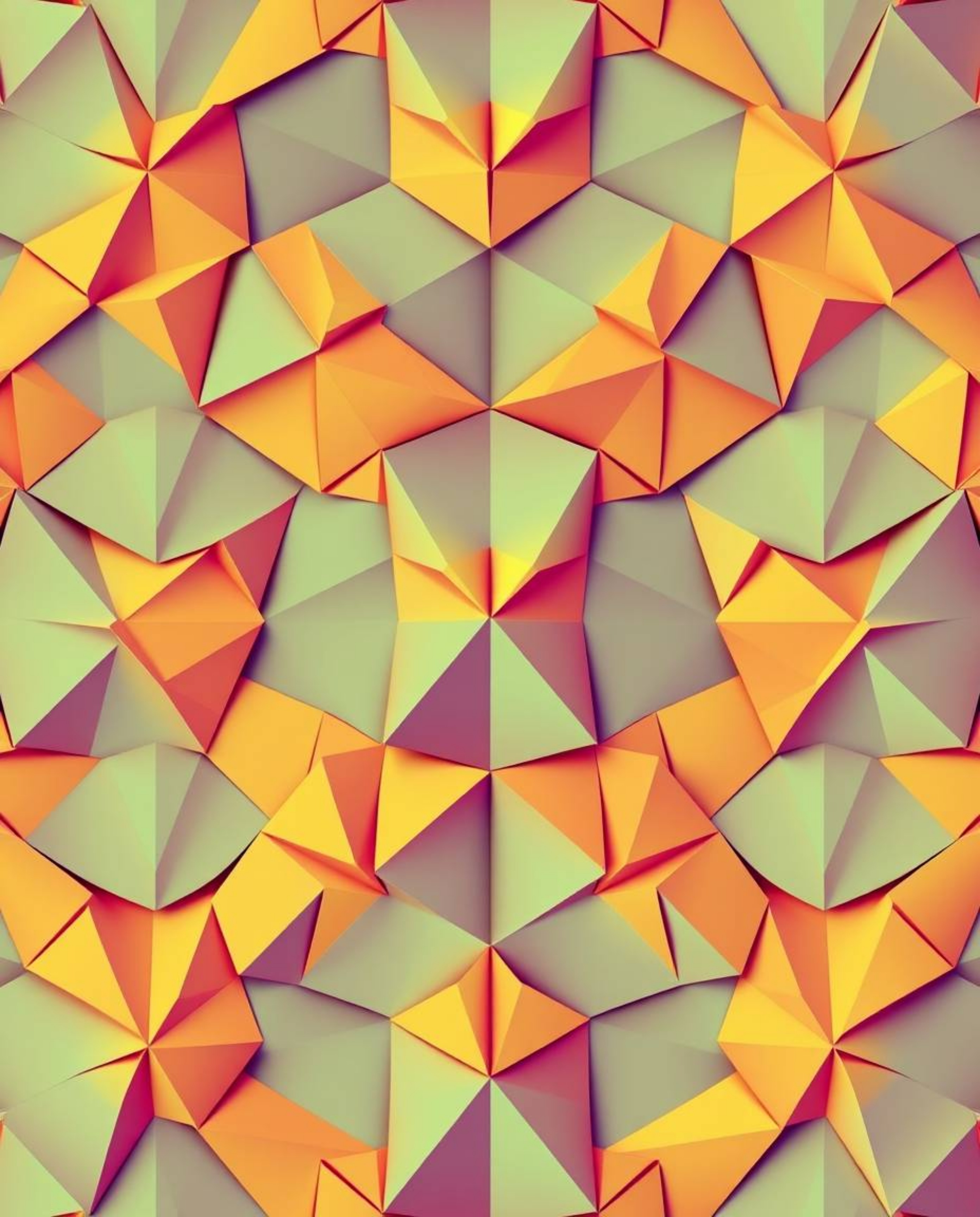 This vibrant seamless geometric pattern features a distinct split, intricate origami style design composed of hexagons and tr