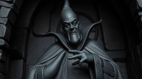 A captivating image of a sculptural clay art piece depicting a classic Disney villain.  Rendered in intense jet black, the sm