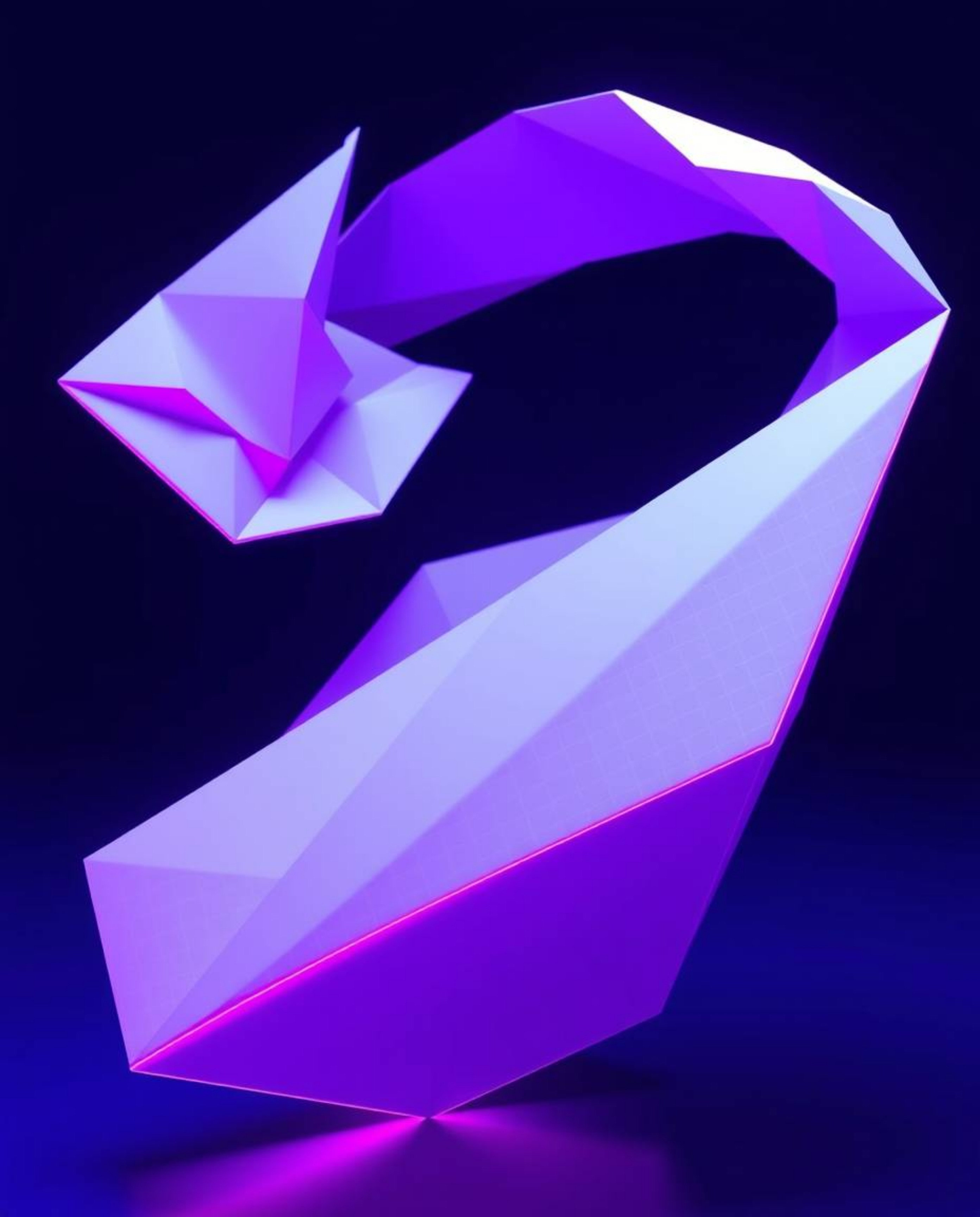 Experience a futuristic 3D rendering that blends intricate origami artistry with deep ultraviolet hues. Fluid shapes and glow