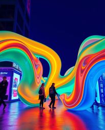 Explore the captivating world of candid street photography featuring bright, vibrant colors and futuristic 3D fluid shapes wi