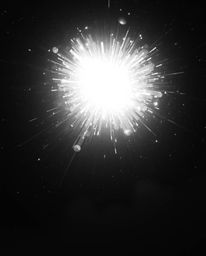 Stunning classic black and white photography depicting a cosmic explosion, alongside vibrant images of colliding galaxies. Ex