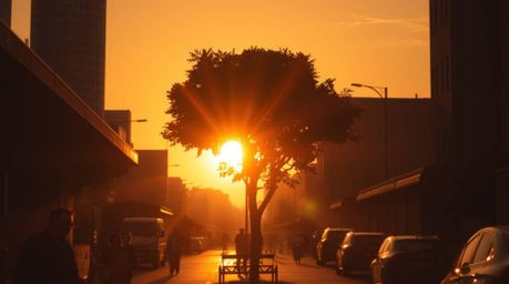 Capture the radiant and luxurious ambiance of a warm golden glow in candid street photography.  This captivating scene featur