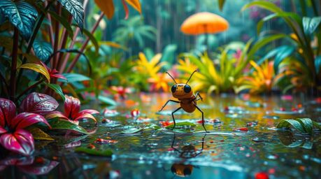 Embark on an electrifying adventure with a bug-sized hero navigating a lush, rain-drenched backyard jungle. Experience vibra